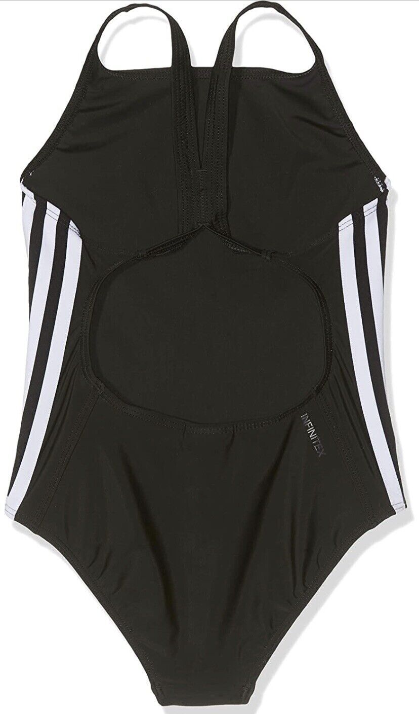 Adidas Girls Fit 3 Three Stripe Kids/Junior Swimsuit Swimming Costume Suit BNWT