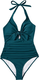 DOULAFASS Women's Tie Knot Halter Tummy Control Swimsuit Swimming Costume BNWT