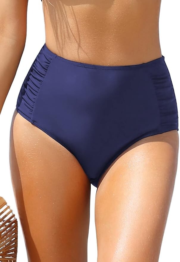 Shekini Women's High Waist Ruched Bikini Bottom Swimsuit Swimming Costume BNWT