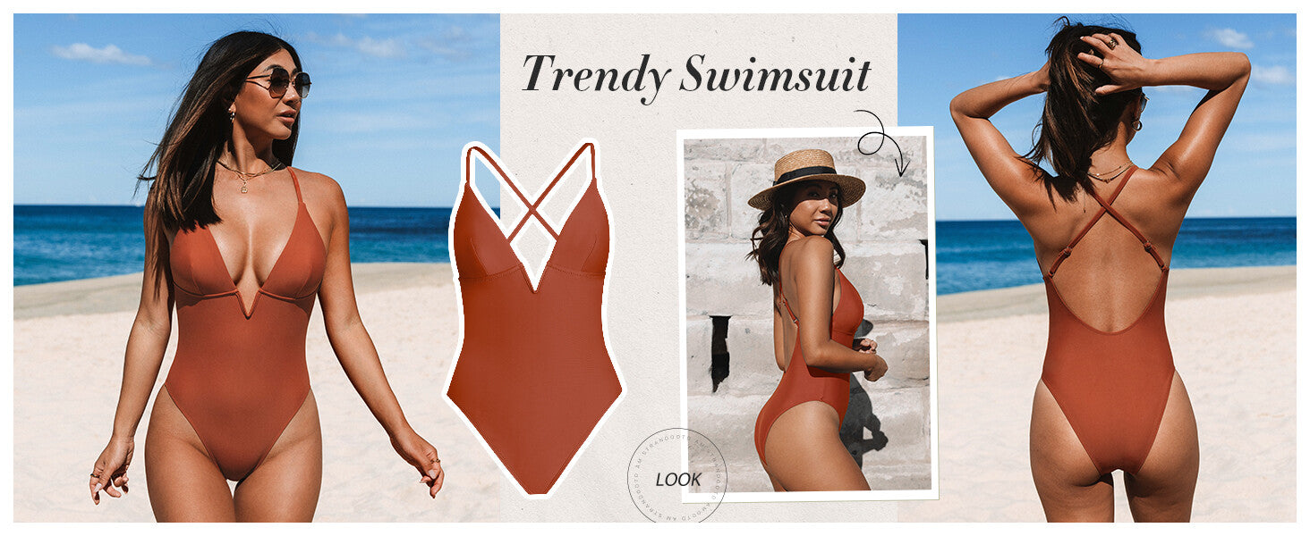 Cupshe Women's Deep V Neck Criss Cross Back Swimsuit Swimming Costume BNWT