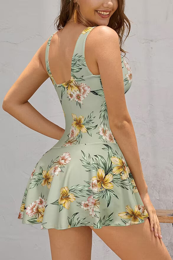 Shekini Women's V-Neck Swim Dress Swimsuit Swimming Costume Ruched Skirt BNWT