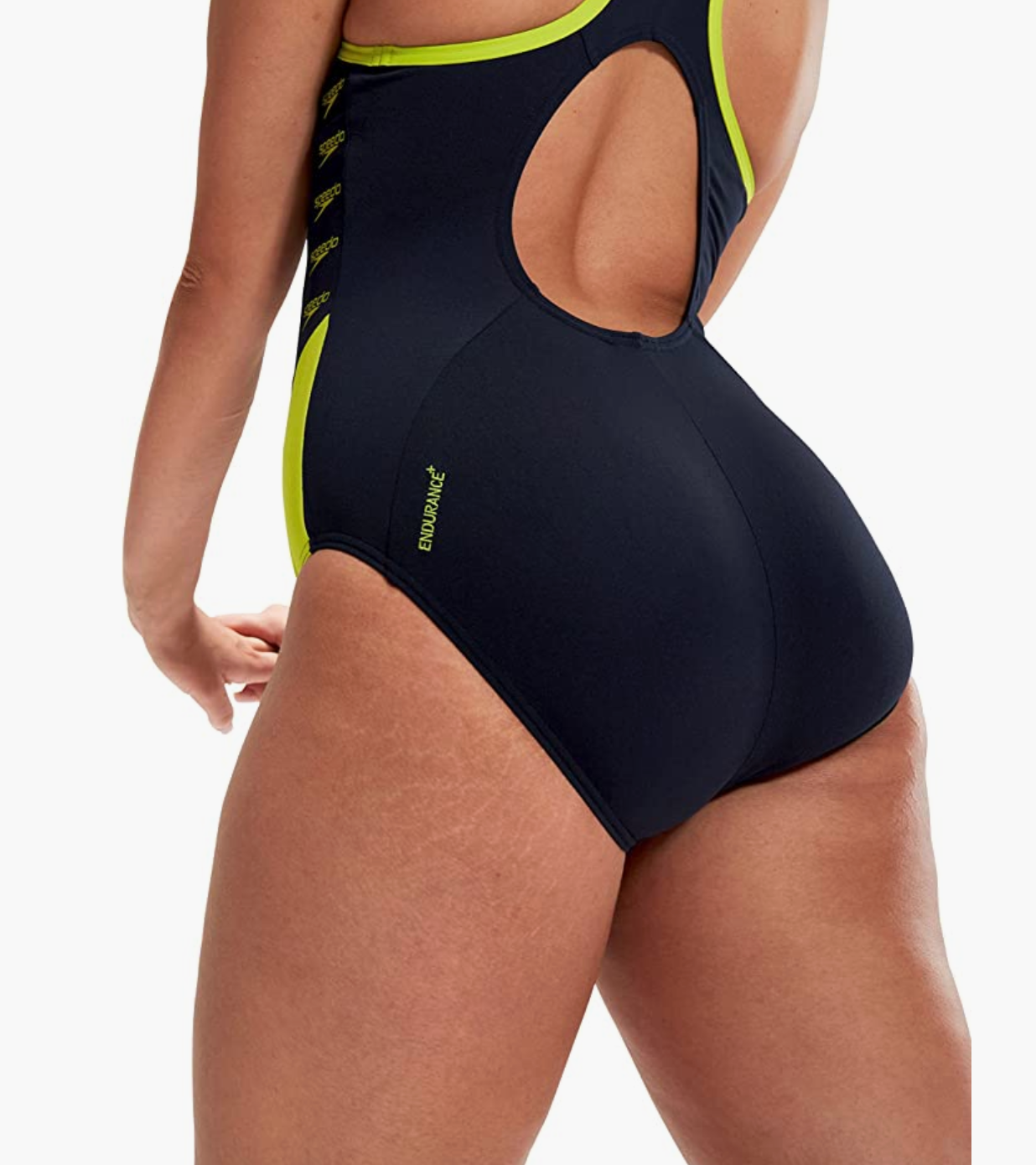 Speedo Women's Boom Logo Splice Muscleback Swimsuit Swimming Costume Lime BNWT
