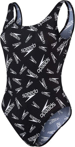 Speedo Women's Allover Deep U-Back High Leg Swimsuit Swimming Costume BNWT