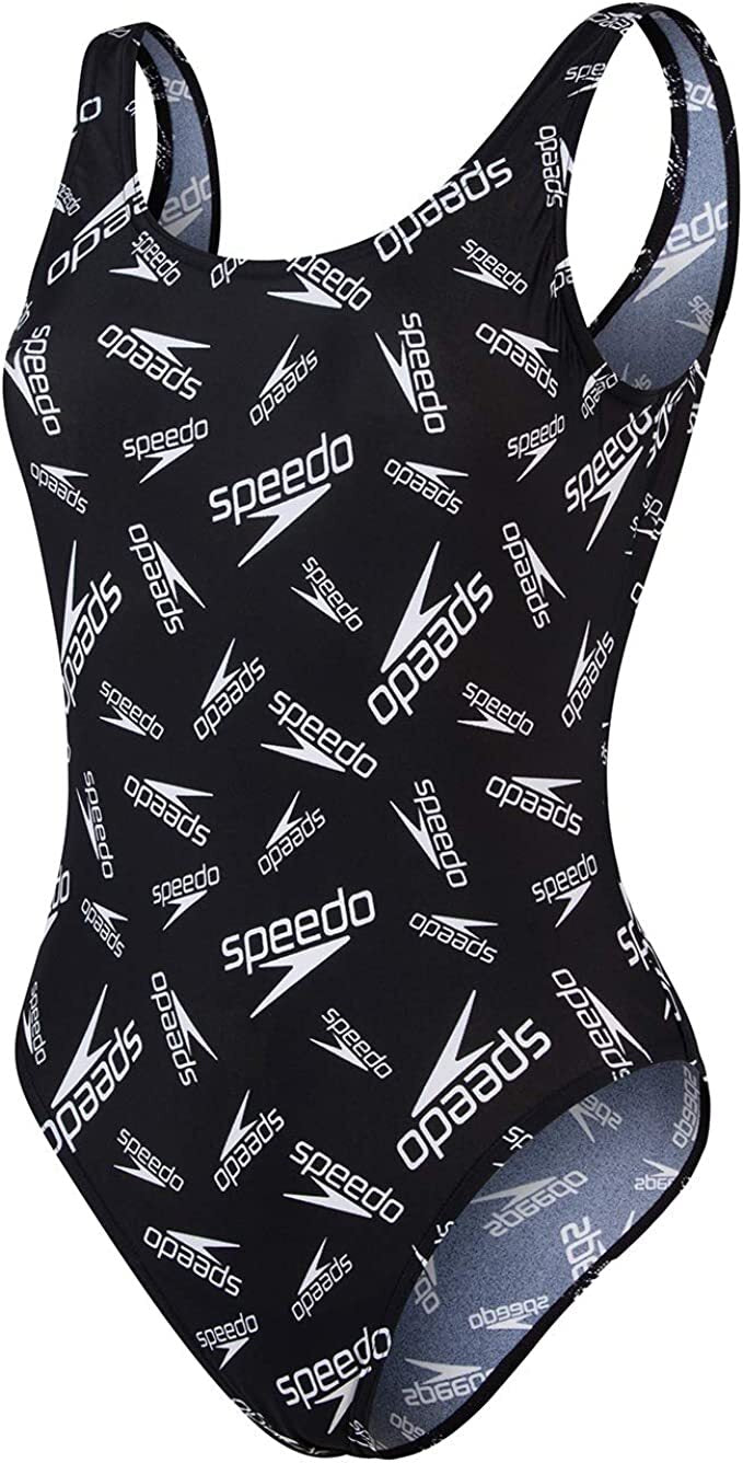 Speedo Women's Allover Deep U-Back High Leg Swimsuit Swimming Costume BNWT