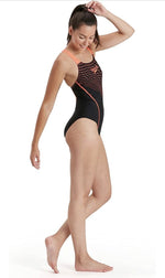 Speedo Women’s Medley Logo Medalist Swimsuit Swimming Costume Black Red BNWT
