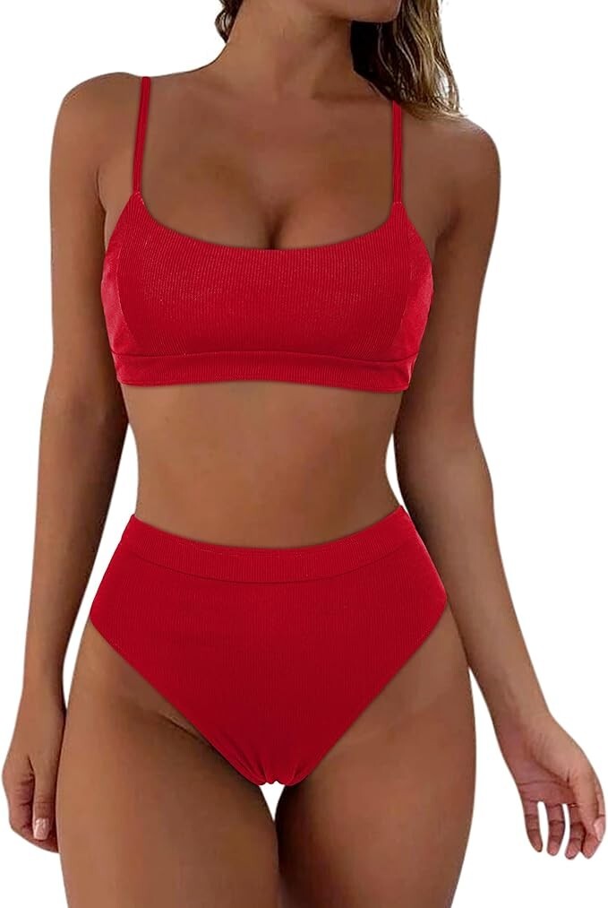 RXRXCOCO Tummy Control High Waist Ribbed Bikini Swimsuit Swimming Costume BNWT
