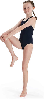 Speedo ECO Endurance+ Medalist Girls Junior Swimsuit Swimming Costume Navy BNWT