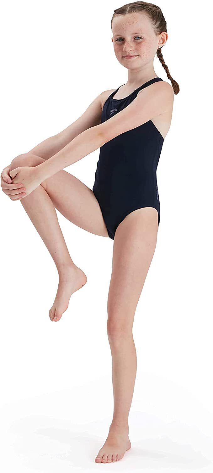 Speedo ECO Endurance+ Medalist Girls Junior Swimsuit Swimming Costume Navy BNWT