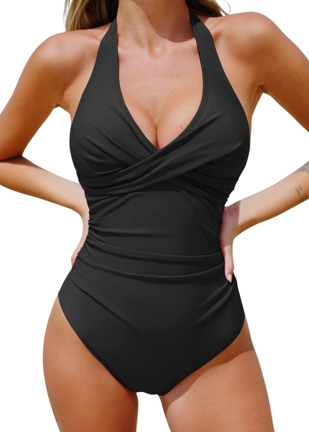 Cupshe Women's High Waist Tummy Control V Neck Swimsuit Swimming Costume BNWT