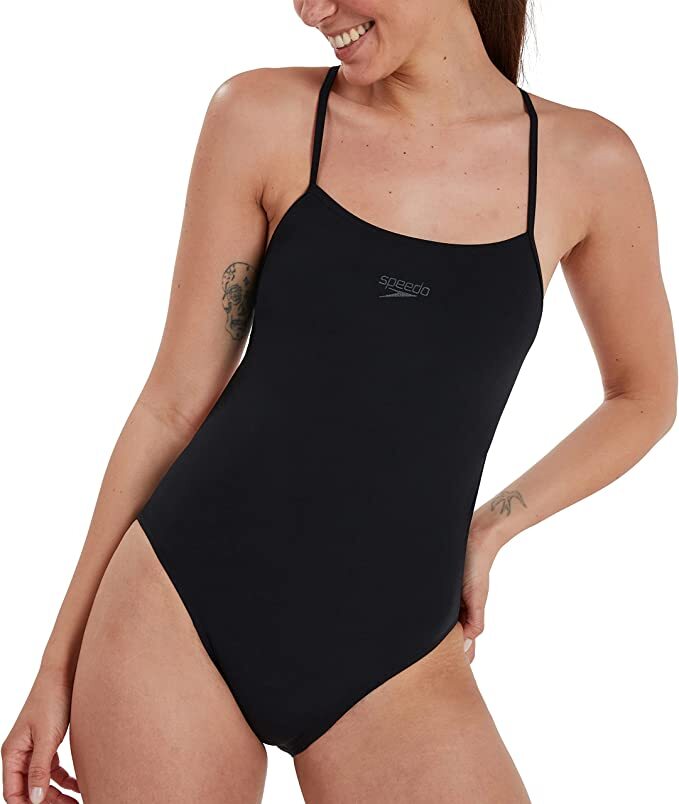 Speedo Women's Eco Endurance+ Thinstrap Swimsuit Swimming Costume Black BNWT