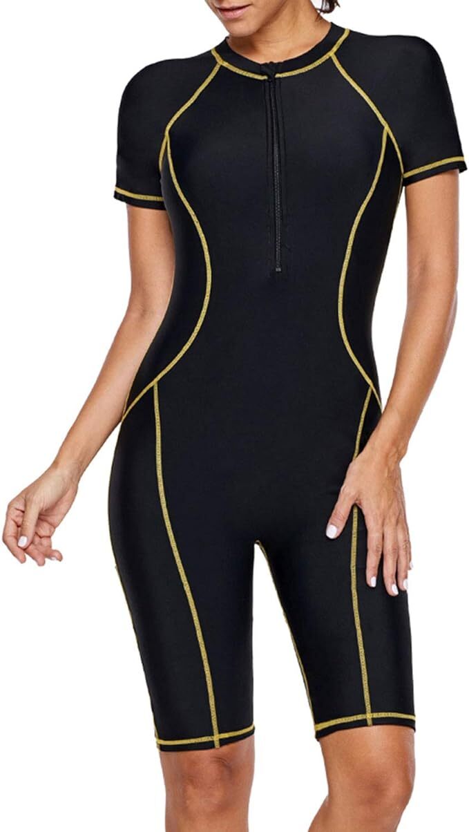 Jywmsc Women's Zip Front Rash Guard Legsuit Swimsuit Swimming Costume BNWT