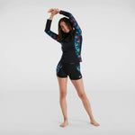 Women's Printed Sun Protection Shorts Black/Pink Swimsuit Swimming Costume BNWT