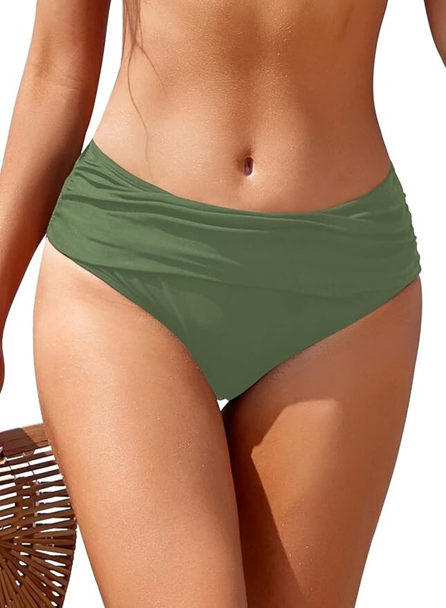 Shekini Women's Ruched Bikini Bottom Swimsuit Swimming Costume Medium Waist BNWT
