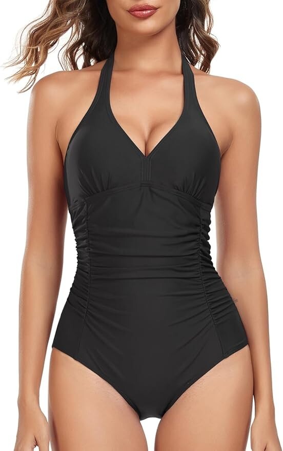 Joweechy Women's Halter Tummy Control Swimsuit Swimming Costume Swimwear BNWT