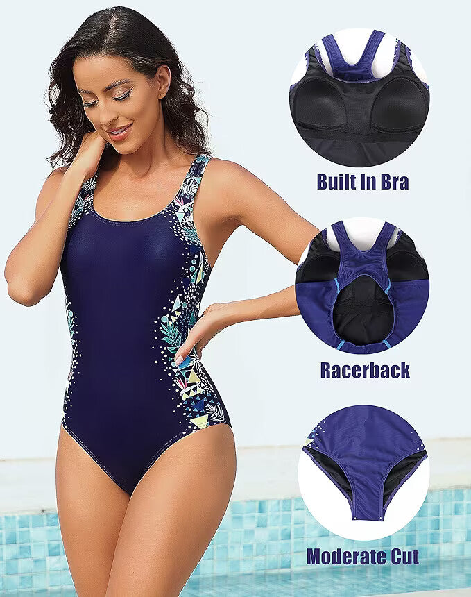 Attraco Women's Padded Colour Block Racerback Swimsuit Swimming Costume BNWT
