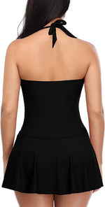 Shekini Women's V-Neck Padded Halter Swim Dress Swimsuit Swimming Costume BNWT