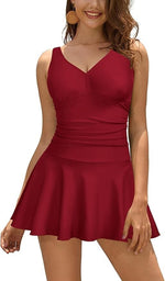 Shekini Women's V-Neck Swim Dress Swimsuit Swimming Costume Ruched Skirt BNWT