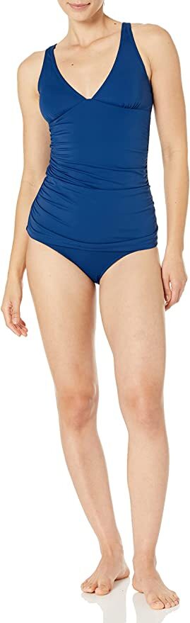 Amazon Essentials Women's Tankini Swim Top Swimsuit Swimming Costume Navy BNWT