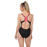 Speedo Women's Fit Laneback Swimsuit Swimming Costume Black Red BNWT