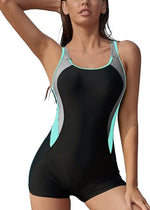 Shekini Women's Boyleg Legsuit Racerback Swimsuit Swimming Costume BNWT