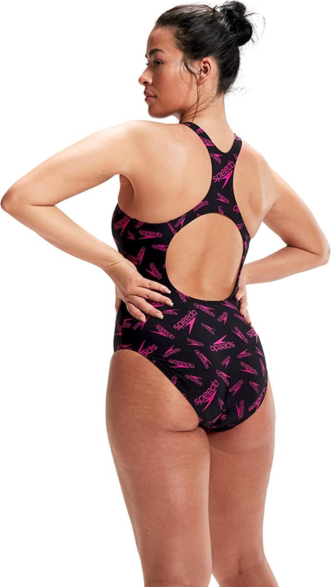 Speedo Women's Boom Logo Allover Medalist Swimsuit Swimming Costume BNWT