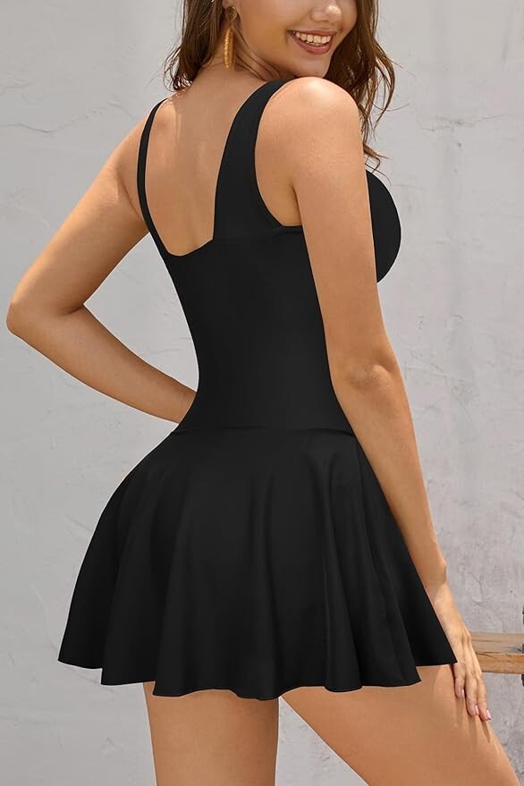 Shekini Women's V-Neck Swim Dress Swimsuit Swimming Costume Ruched Skirt BNWT