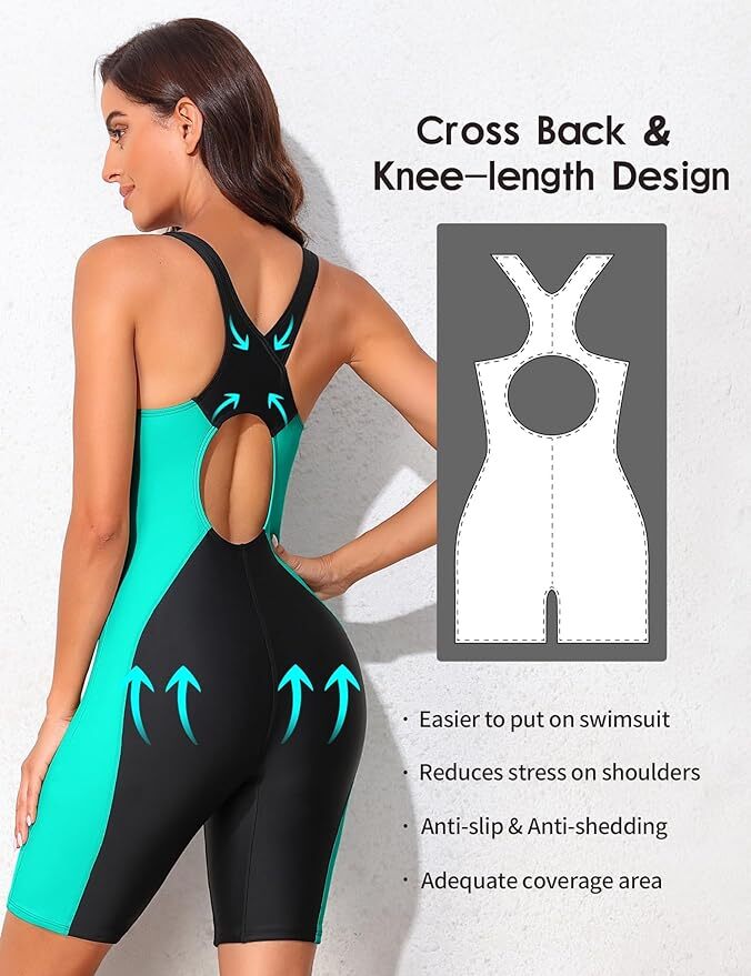 Attraco Women's Boyleg Legsuit Racerback Swimsuit Swimming Costume Kneeskin BNWT