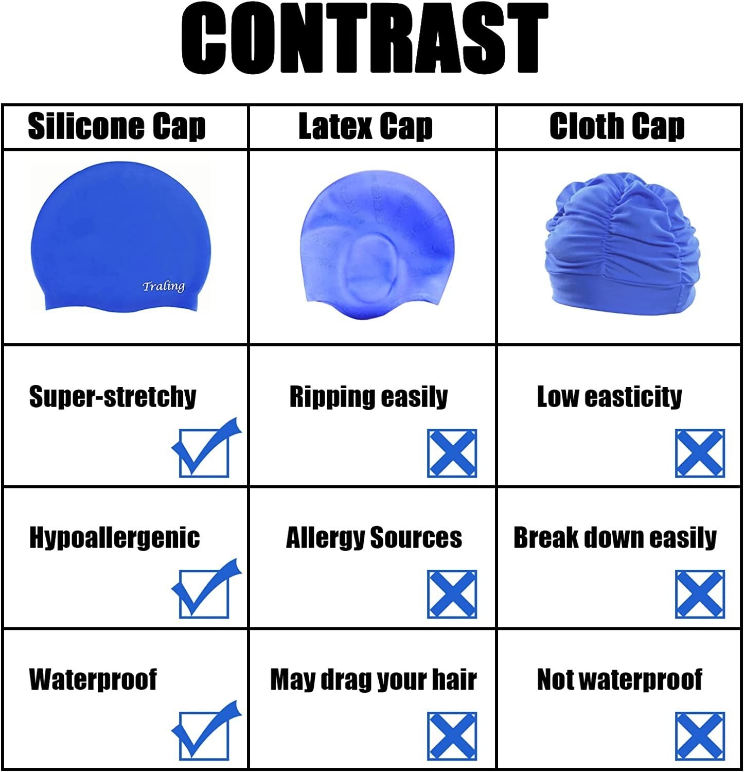 Traling Kids Swimming Cap, Silicone Swim Hat for Children Boys Girls 6-12 Years