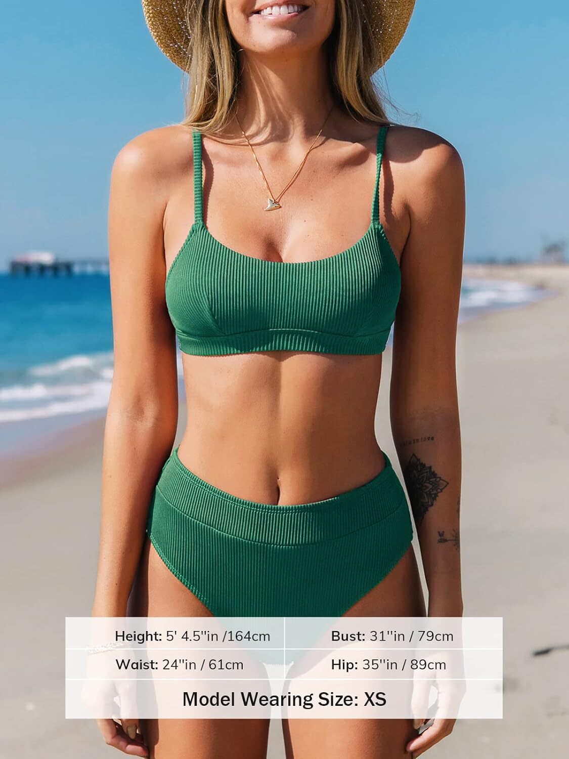 Cupshe Women's High Waist Ribbed Texture Bikini Swimsuit Swimming Costume BNWT