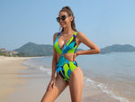 Shekini Women's Deep V Neck O Ring Cutout Swimsuit Swimming Costume Swimwear