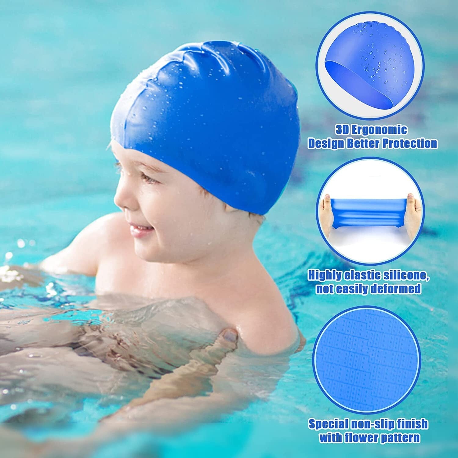 Traling Kids Swimming Cap, Silicone Swim Hat for Children Boys Girls 6-12 Years