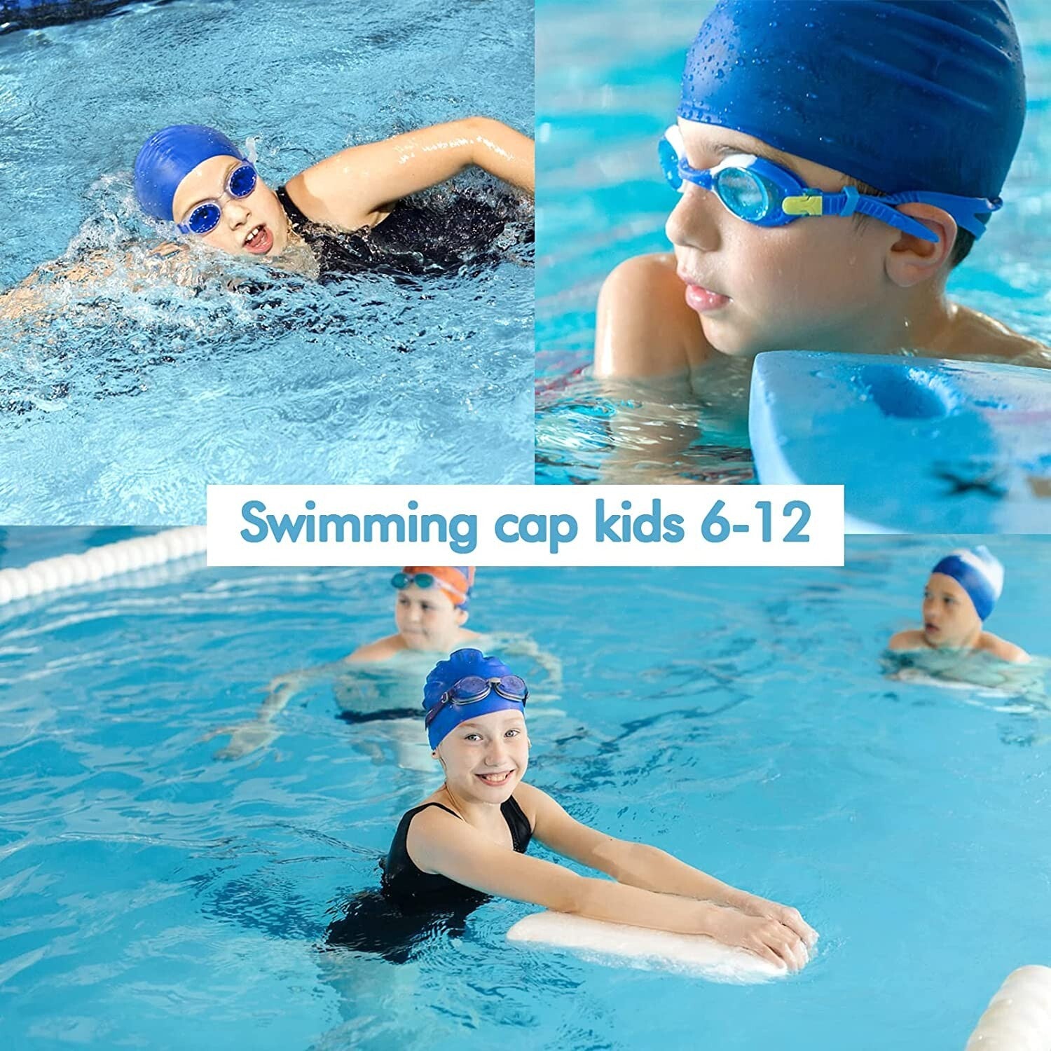 Traling Kids Swimming Cap, Silicone Swim Hat for Children Boys Girls 6-12 Years
