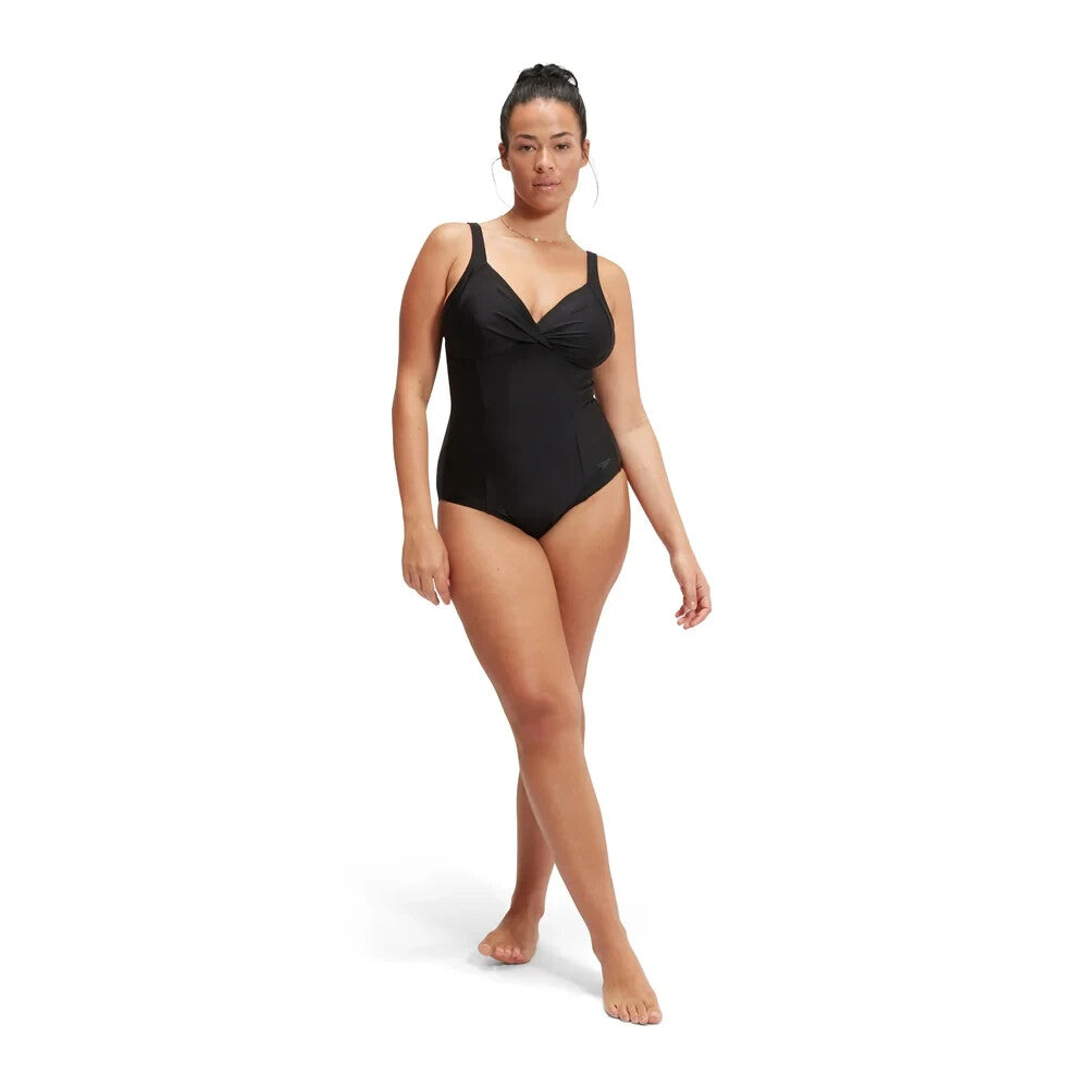 Speedo Women's Shaping Cross Knot Swimsuit Swimming Costume Swimwear Front BNWT