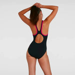 Speedo Women's Boom Logo Splice Muscleback Swimsuit Swimming Costume Pink BNWT