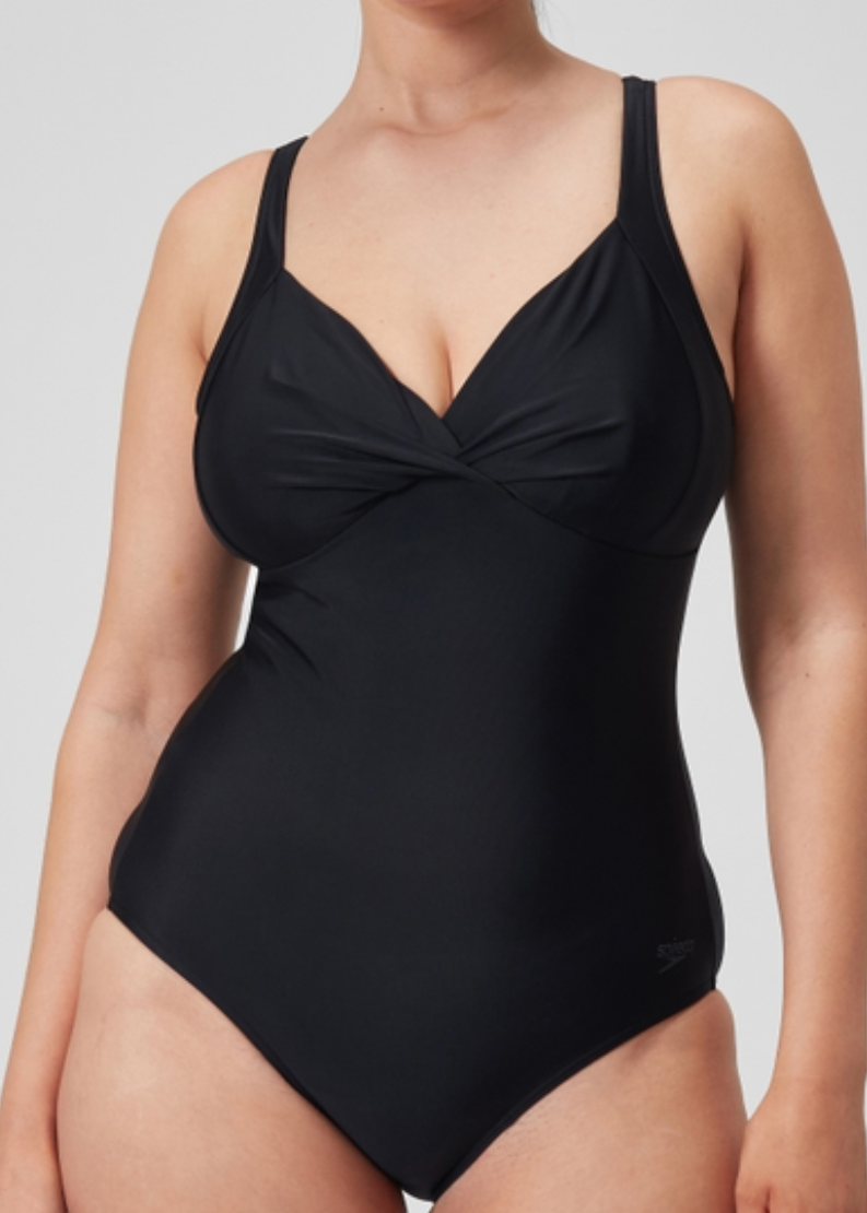 Speedo Women's Shaping Cross Knot Swimsuit Swimming Costume Swimwear Front BNWT