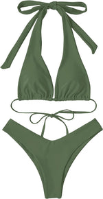 RXRXCOCO Women's Triangle Bow Tie Back Bikini Set Swimsuit Swimming Costume BNWT