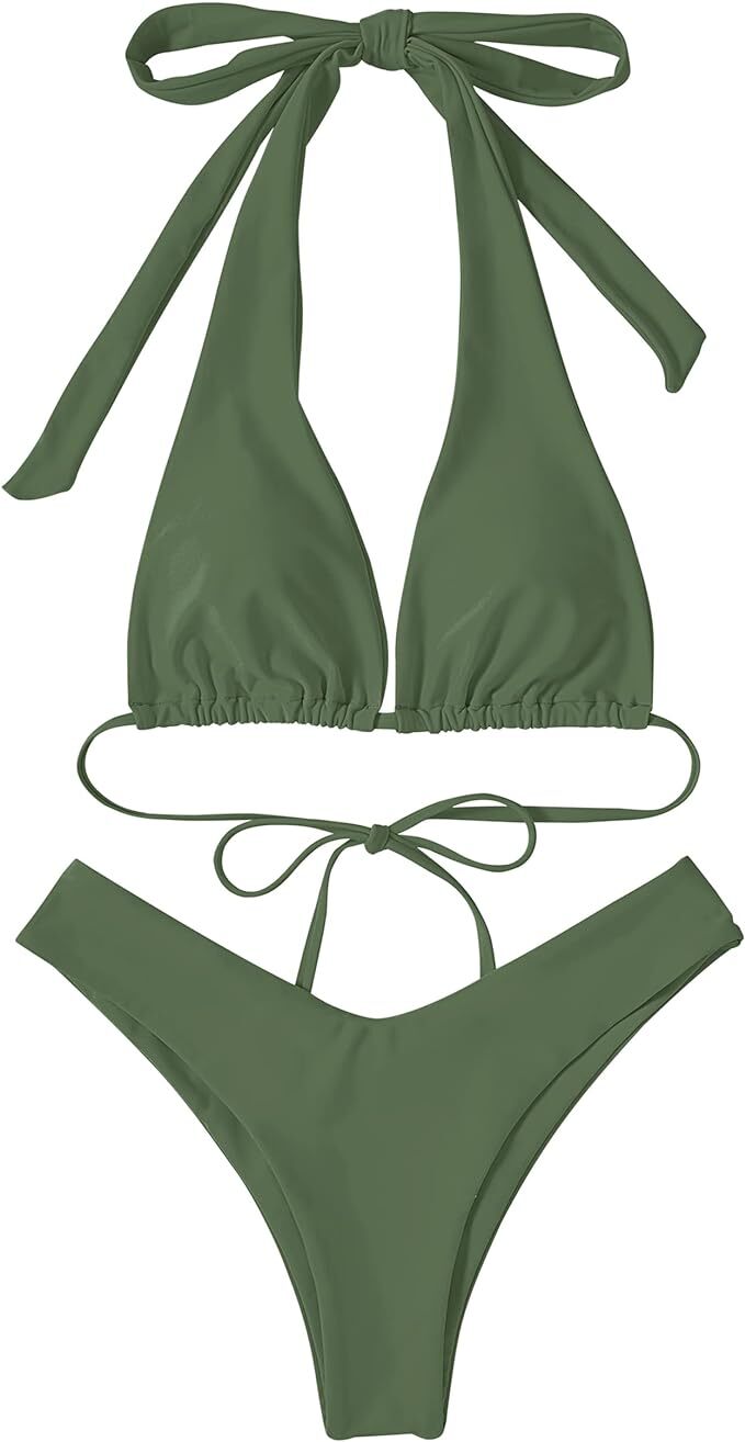 RXRXCOCO Women's Triangle Bow Tie Back Bikini Set Swimsuit Swimming Costume BNWT