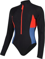 Speedo Women's Colourblock Long Sleeve Zip Swimsuit Swimming Costume BNWT