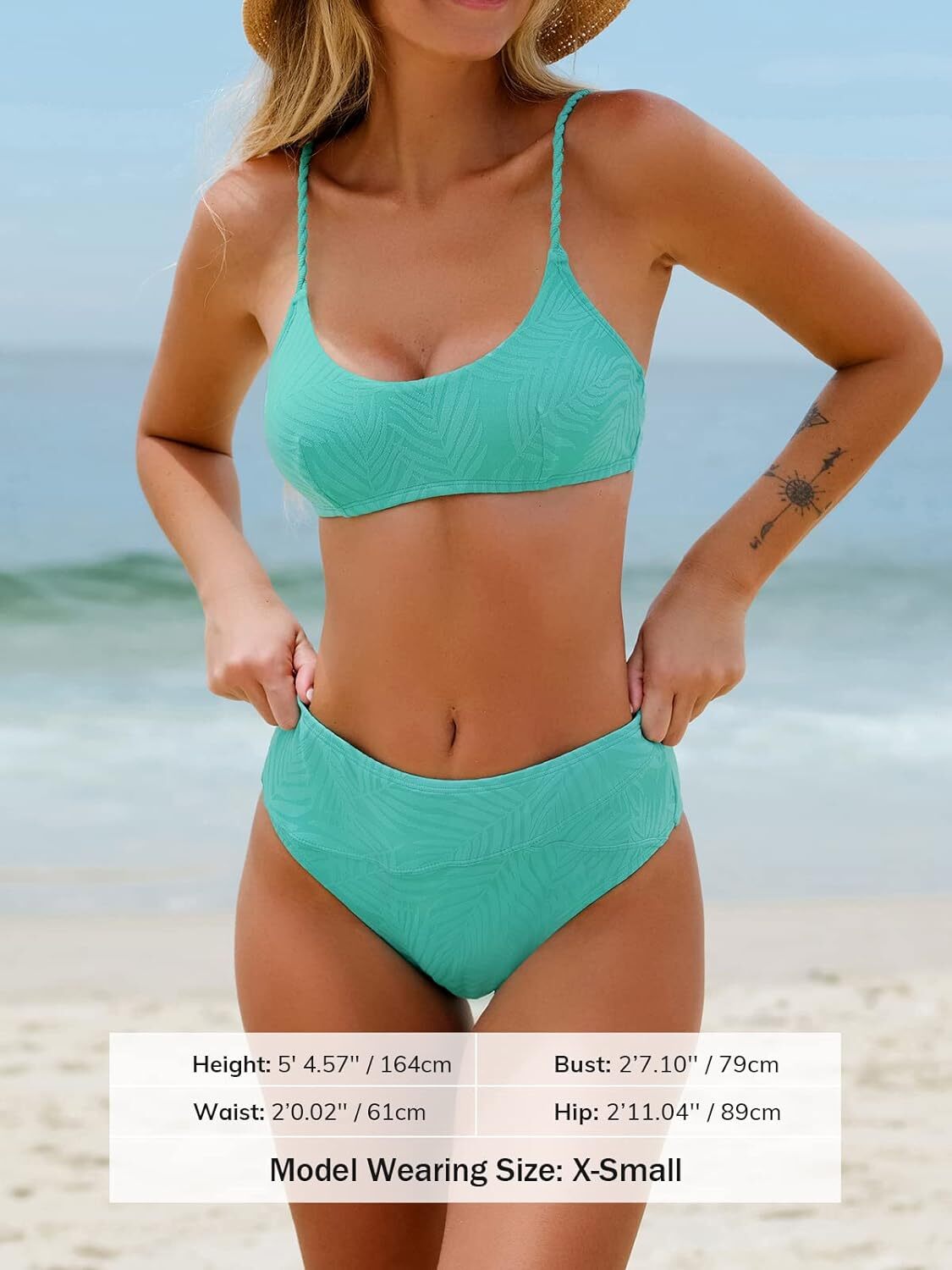 Cupshe Women's High Waist Ribbed Texture Bikini Swimsuit Swimming Costume BNWT