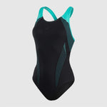 Speedo Women's Placement Laneback Swimsuit Swimming Costume Black Blue BNWT