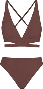 Cupshe Women's Mid-Rise Ribbed Triangle Bikini Swimsuit Swimming Costume BNWT