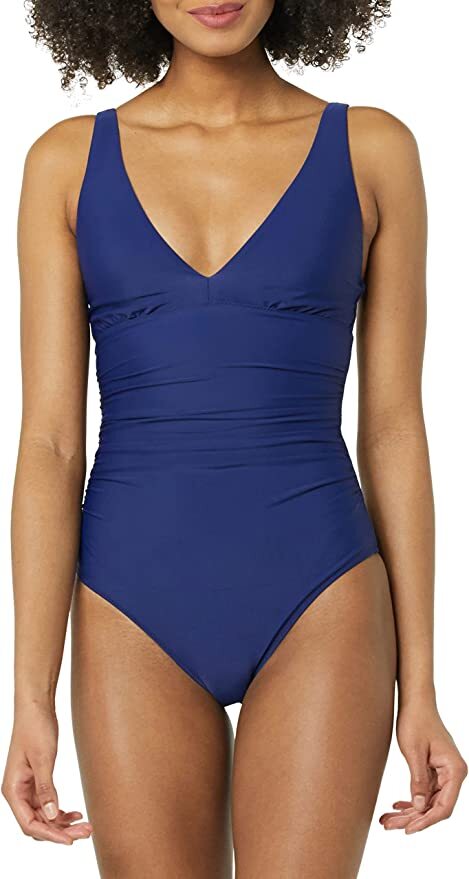 Amazon Essentials Women's Plunge Shaping Swimsuit Swimming Costume Navy BNWT