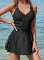 Shekini Women's V-Neck Swim Dress Swimsuit Swimming Costume Ruched Skirt BNWT