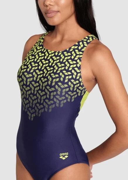 Arena Women's Kikko V Back Graphic One Piece Swimsuit Swimming Costume BNWT