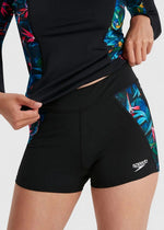 Women's Printed Sun Protection Shorts Black/Pink Swimsuit Swimming Costume BNWT
