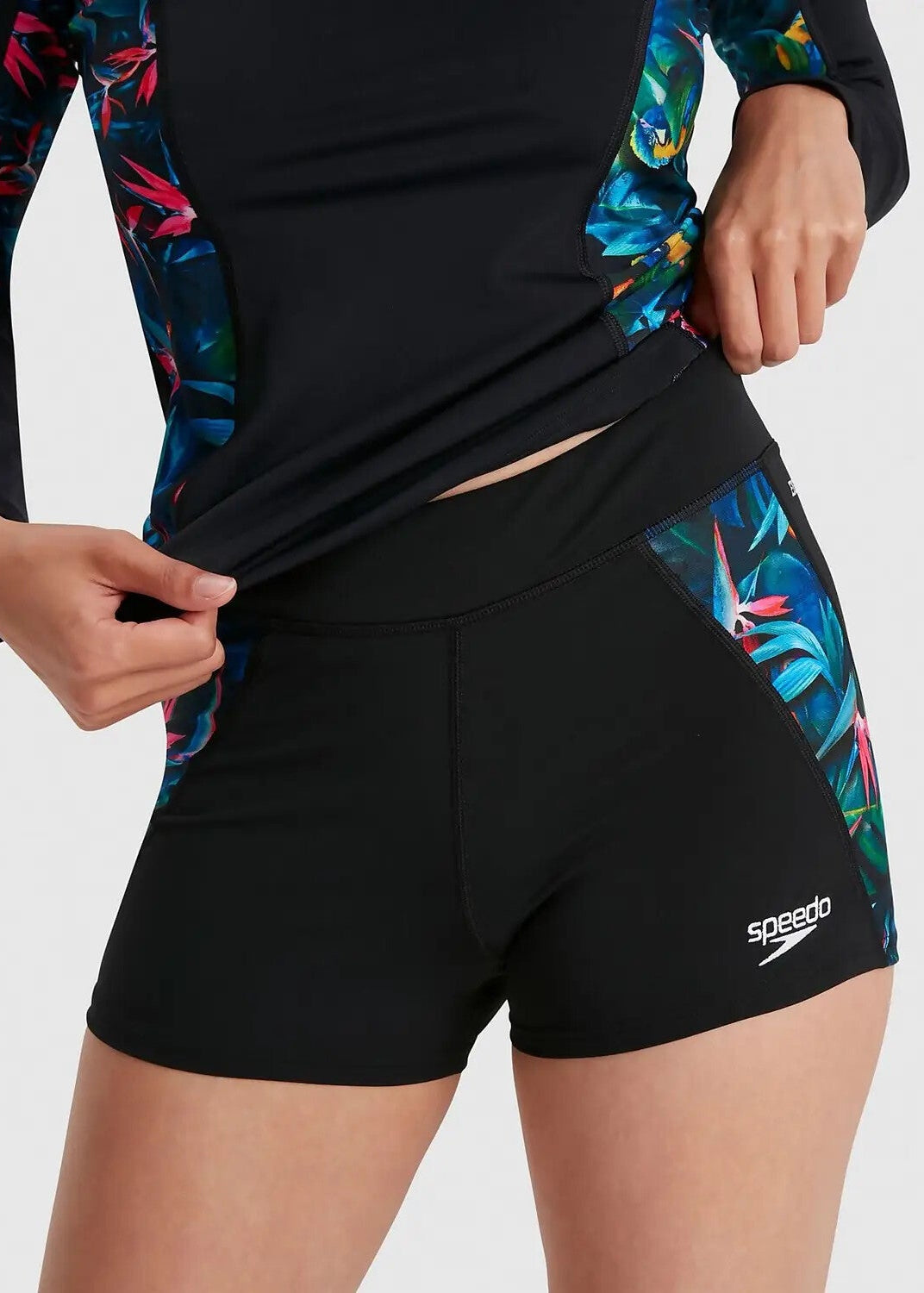 Women's Printed Sun Protection Shorts Black/Pink Swimsuit Swimming Costume BNWT