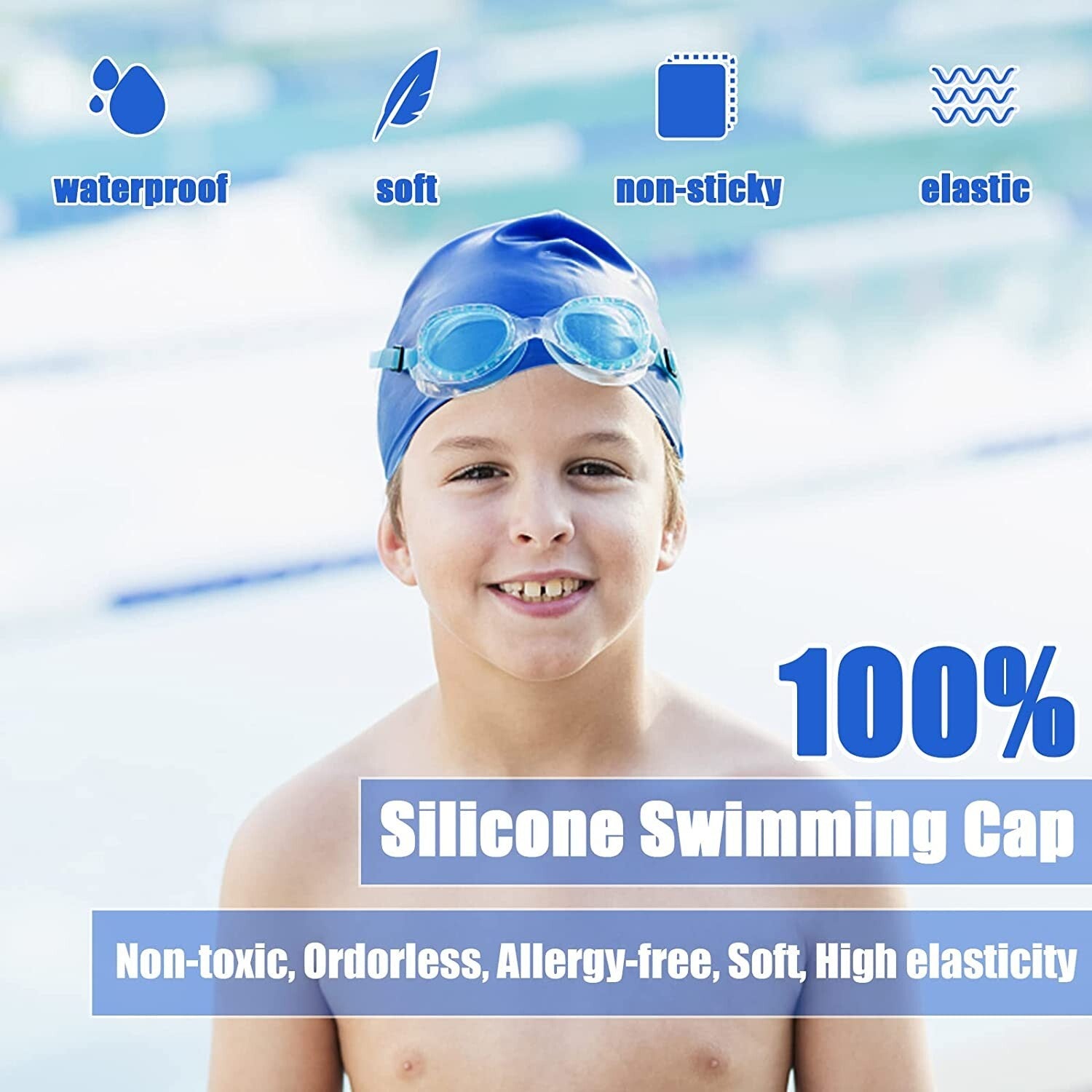 Traling Kids Swimming Cap, Silicone Swim Hat for Children Boys Girls 6-12 Years