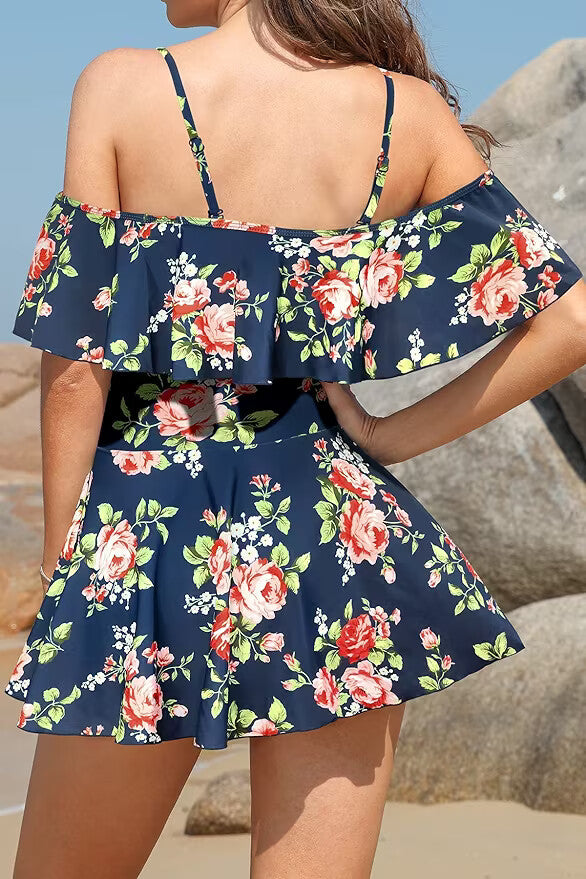 Shekini Women's Off-Shoulder Flounce Swim Dress Swimsuit Swimming Costume BNWT