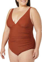 Amazon Essentials Women's Plunge Shaping Swimsuit Swimming Costume Brown BNWT