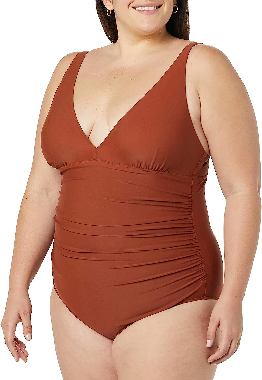 Amazon Essentials Women's Plunge Shaping Swimsuit Swimming Costume Brown BNWT